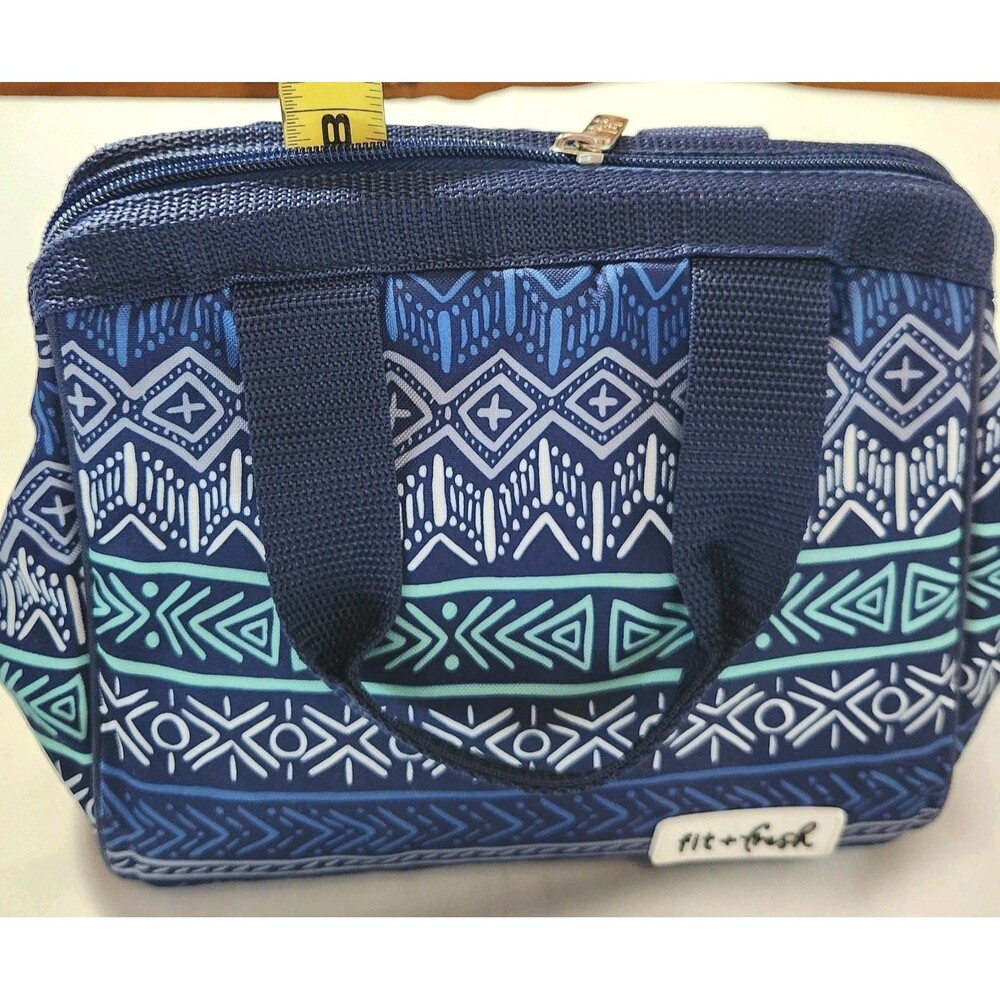 Fit & Fresh Adults Insulated Lunch Bag Work Food Containers Geometric Blue - Picture 10 of 11